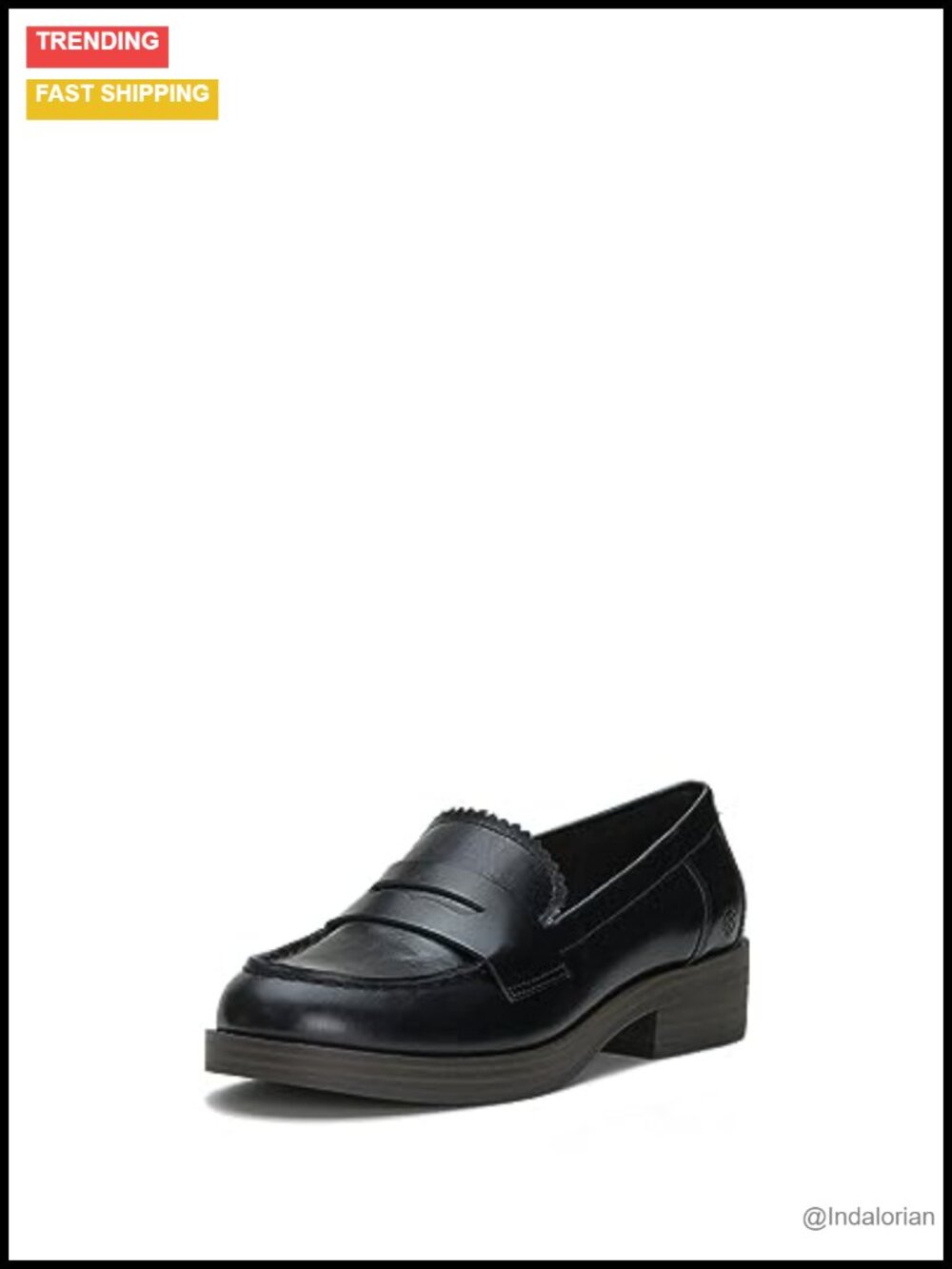 Women's Leather Penny Loafers Slip On Almond Toe Block Heel Flats